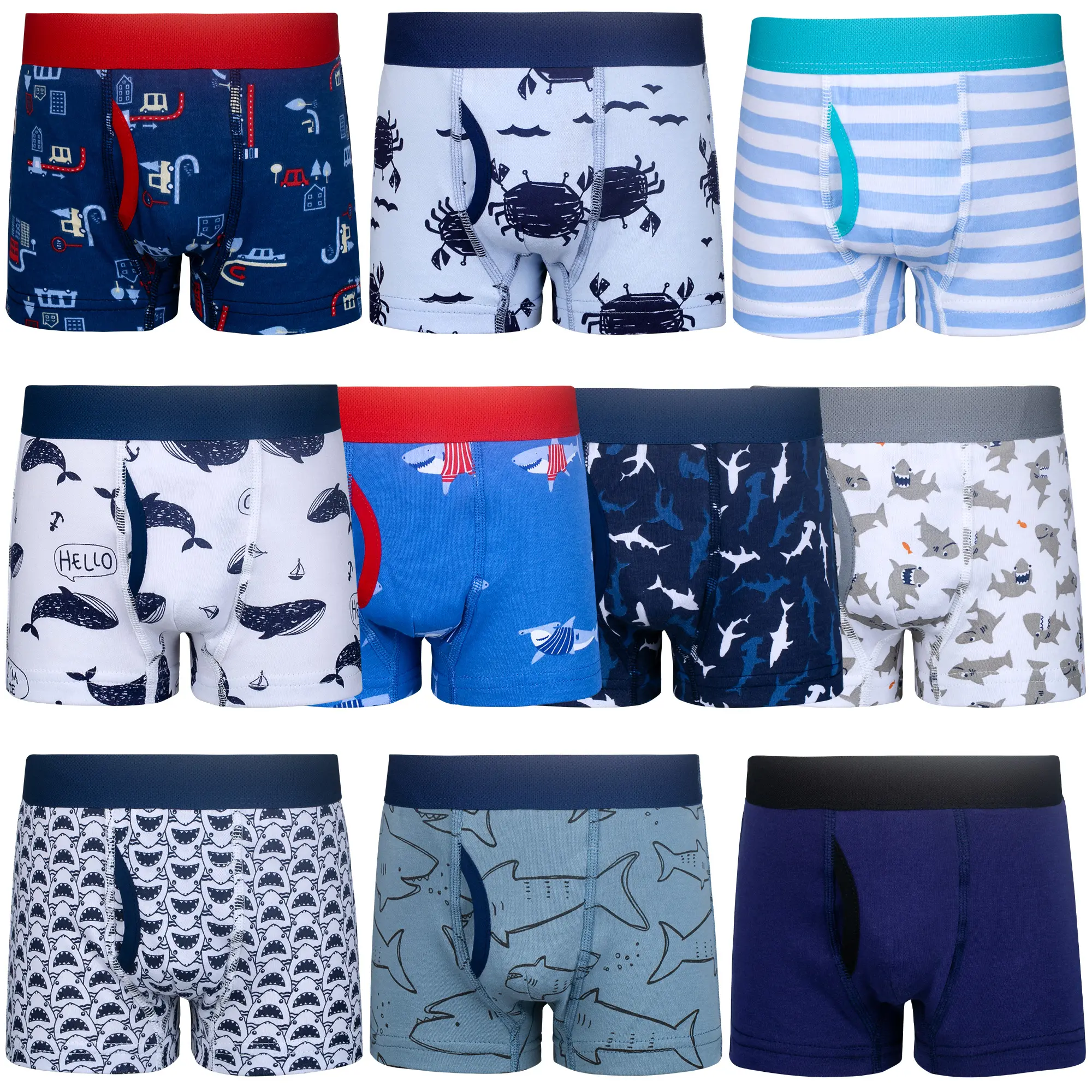 Boys' 10-Pack Cotton Boxer Briefs, Soft Breathable Toddler Underwear with Colorful Dinosaur Prints for School, Sizes 3T-10Y, Colorful Underwear, Breathable Underclothes, Ages 3-10, 4T, Self-Dressing Simple, All Over Print, Front Opening, All Seasons, Play