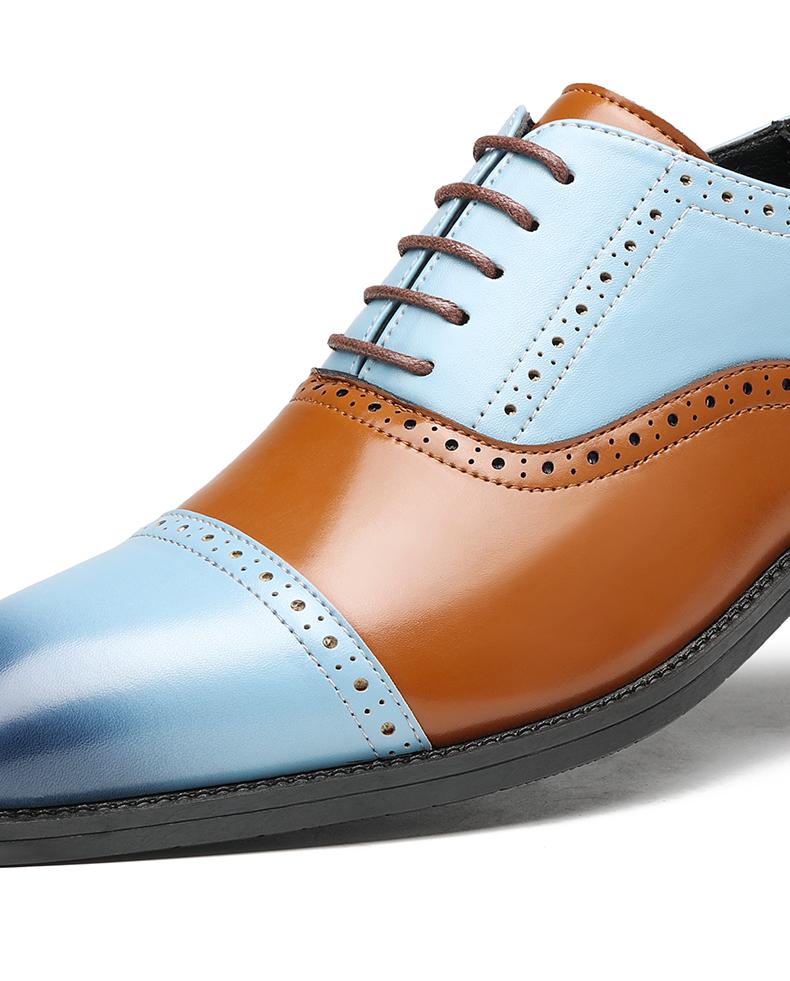 Men's Two-Tone Gradient Brogue Oxford Dress Shoes, Blue & Brown Formal Leather Shoes30820