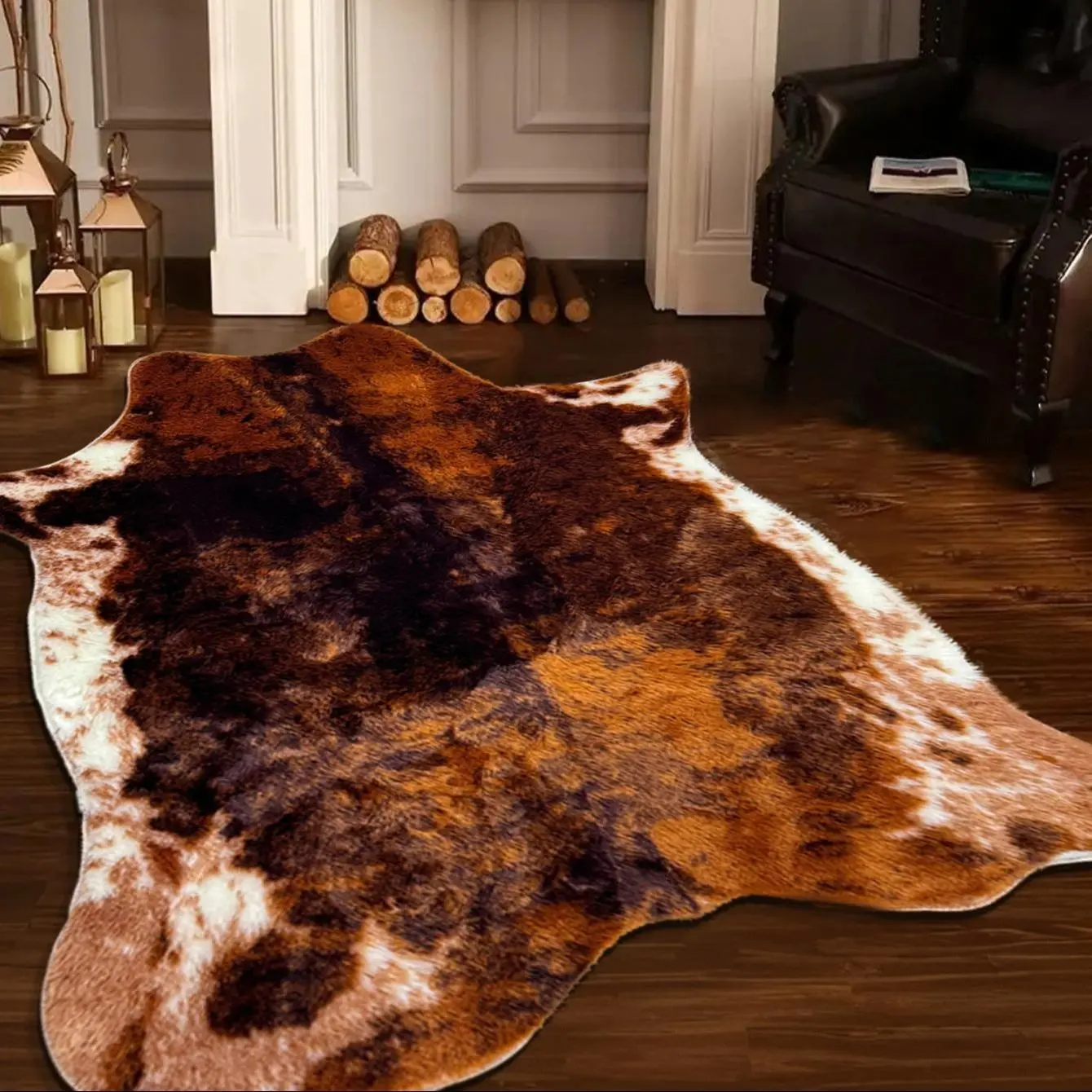 Cowhide Pattern Floor Mat, 1 Count Non-slip Soft Floor Carpet, Animal Pattern Rug, Animal Printed Rug, Decorative Area Rug for Home Living Room Bedroom, Home Decor, Western Cowhide Rug