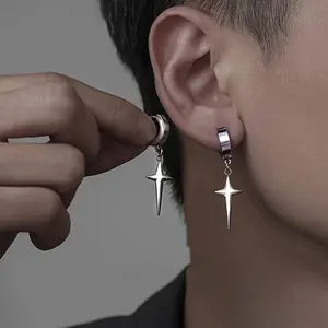 1 Pair Funky Style Men's Stainless Steel Cross Earrings Hypoallergenic Dangle Ear Studs Fashion Jewelry for Parties and Festivals