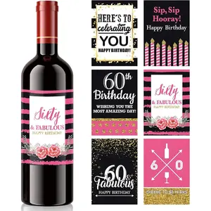 12 Pieces 60th Birthday Wine Bottle Labels Personalized Custom Waterproof Stickers for 60th Birthday Party Decorations Black Gold Pink 60th Birthday Gifts for Women