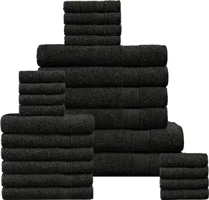 LANE LINEN 24 Piece Towels for Bathroom - 100% Cotton Zero Twist, Oversized Quick Dry Spa Towels, 2 Extra Large Bath Sheet, 4 Bath Towel, 6 Hand Towel, 8 Wash Cloths,4 Fingertip Towels - Black
