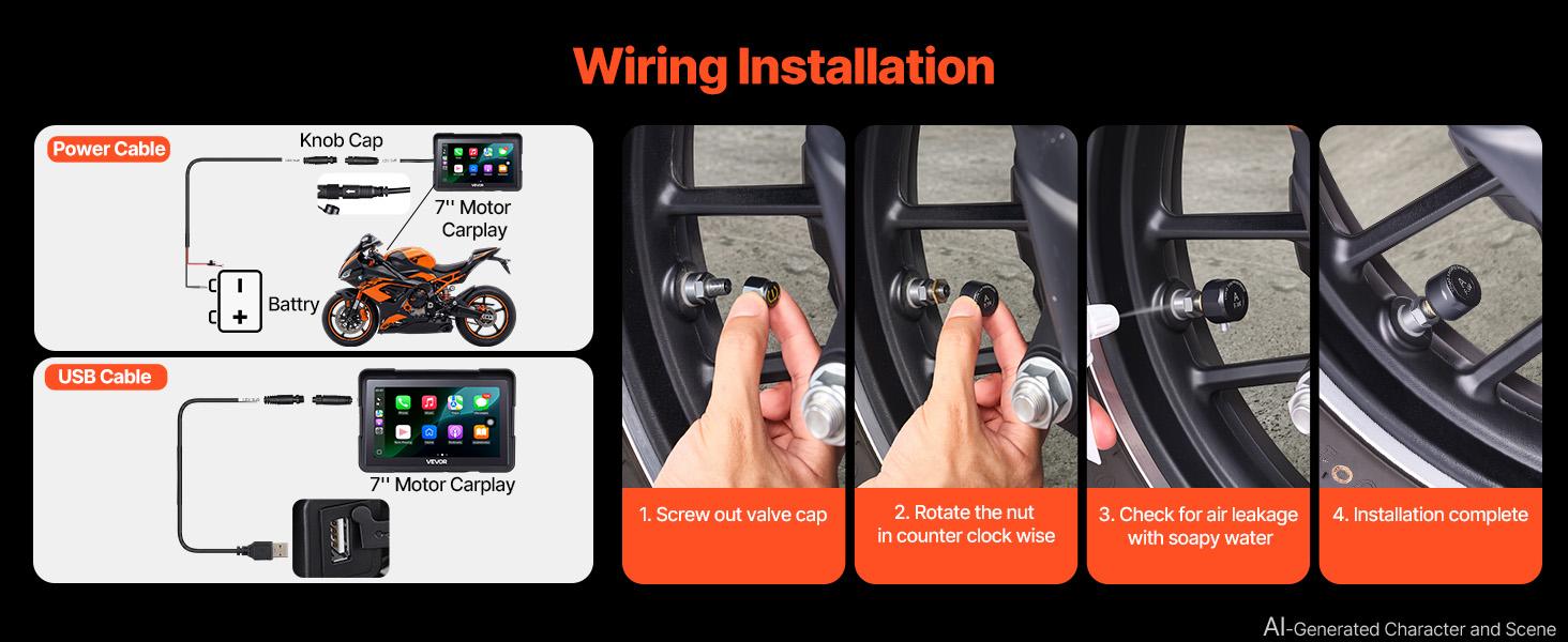 VEVOR 7 Inch Wireless Motorcycle Carplay with Apple Carplay & Android Auto, Dual Cameras & Bluetooth, TPMS, Voice Control, 64GB Card - Fits All Motorcycles VEVOR 7 Inch Wireless Motorcycle Carplay with Apple Carplay & Android Auto, Dual Cameras & Bluetooth, TPMS, Voice Control, 64GB Card - Fits All Motorcycles