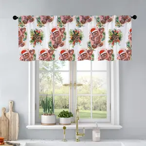 1Pc Christmas And New Year Printed Kitchen Curtains Watercolor Christmas Gingerbread A Curtains Curtain Valance Living Room Bedroom Bathroom Home Decor 54X18 Inch