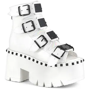 Demonia Ashes-70 White Vegan Leather Ankle Boots