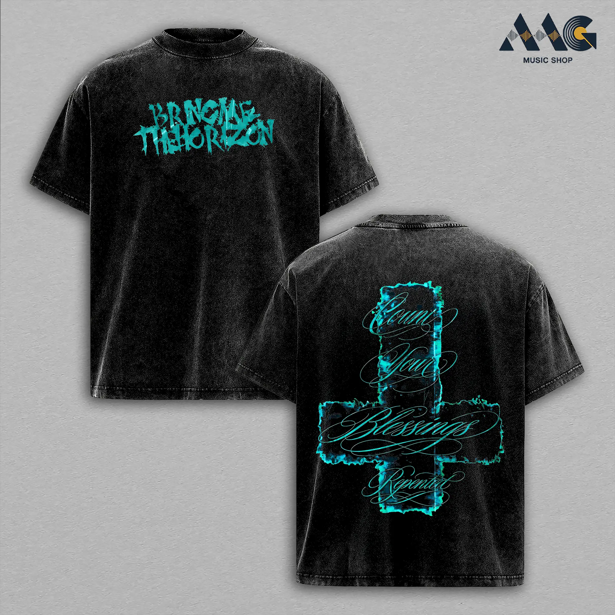 Bring Me The Horizon Count Your Blessings, BMTH Oversized Graphic Tee, Heavy Cotton Streetwear, Metalcore Band Merch, Premium Urban Top, Gothic Calligraphy Art, Loose Fit Retro Shirt, Deathcore Aesthetic