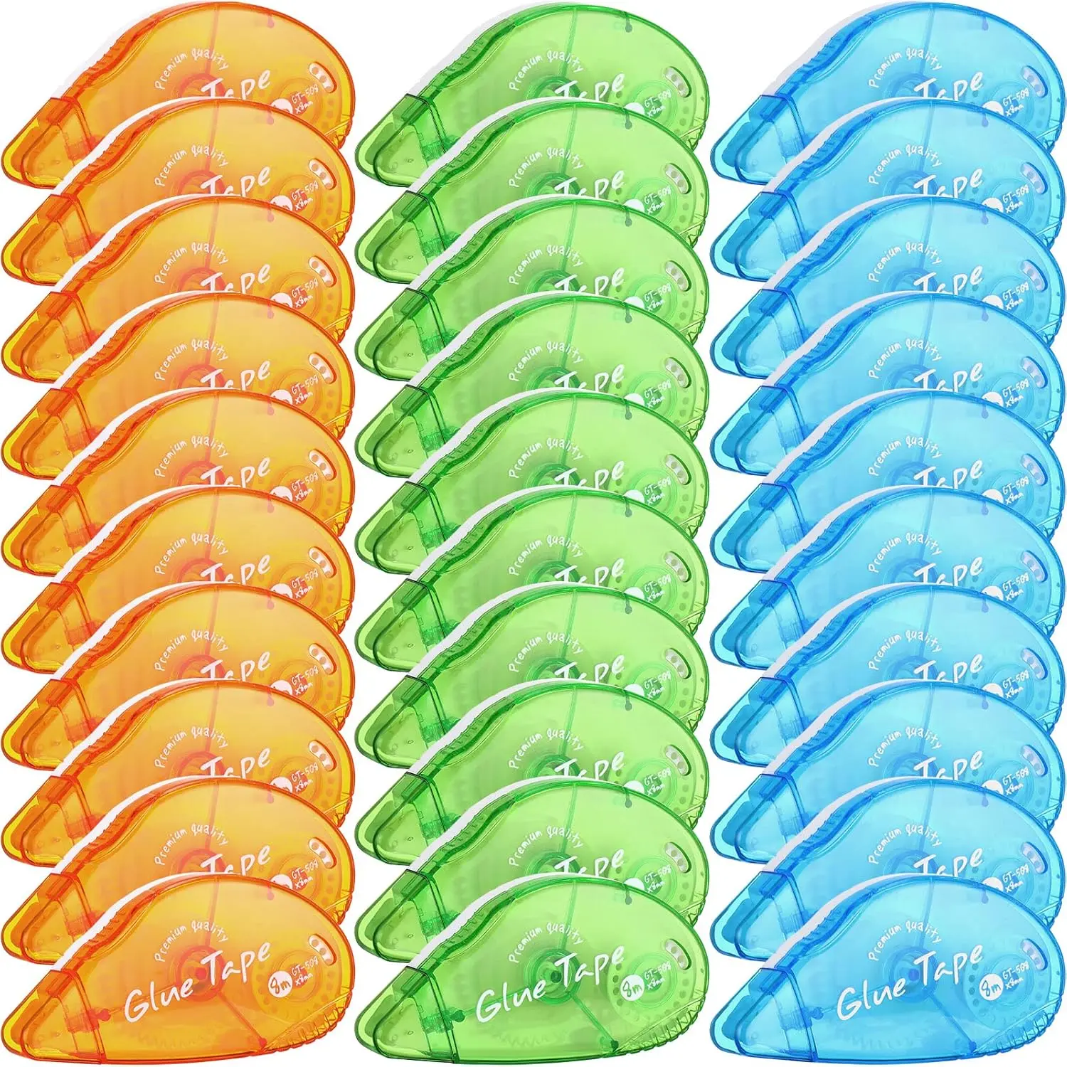 30pcs Double Sided Tape Roller Set - Permanent Bond Adhesive Dispensers (0.3in x 315in Each, 240m Total), 3 Bright Colors, No Drying Time, No Warping, No Residue Buildup, No Messy Spills, for Collage Art, Gift Wrapping, Office Stationery