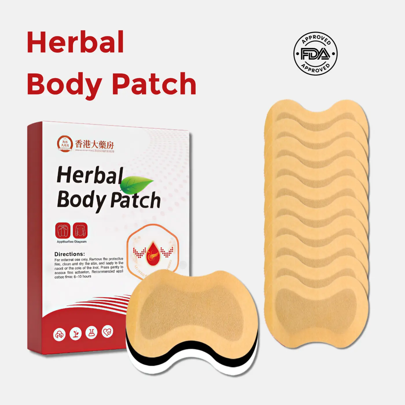 Natural Sugar Support Herbal Patches for Daily Balance 10 pcs Box with 15 Kinds of Chinese Medicine & Acupoint Application Disposable
