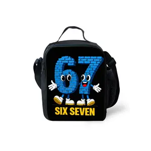 Black Lunch Bag / Insulated Bag featuring Fun Cartoon Character No. 67