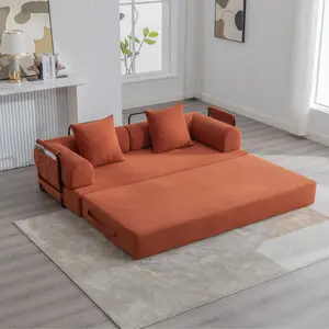 Compressed sofa, 79-inch convertible sofa bed, fixed frame, removable armrests, modular corduroy sofa bed, folding mattress sofa, suitable for small spaces - no assembly required, includes two pillows oversized  living room deep seat lounge foldable couch