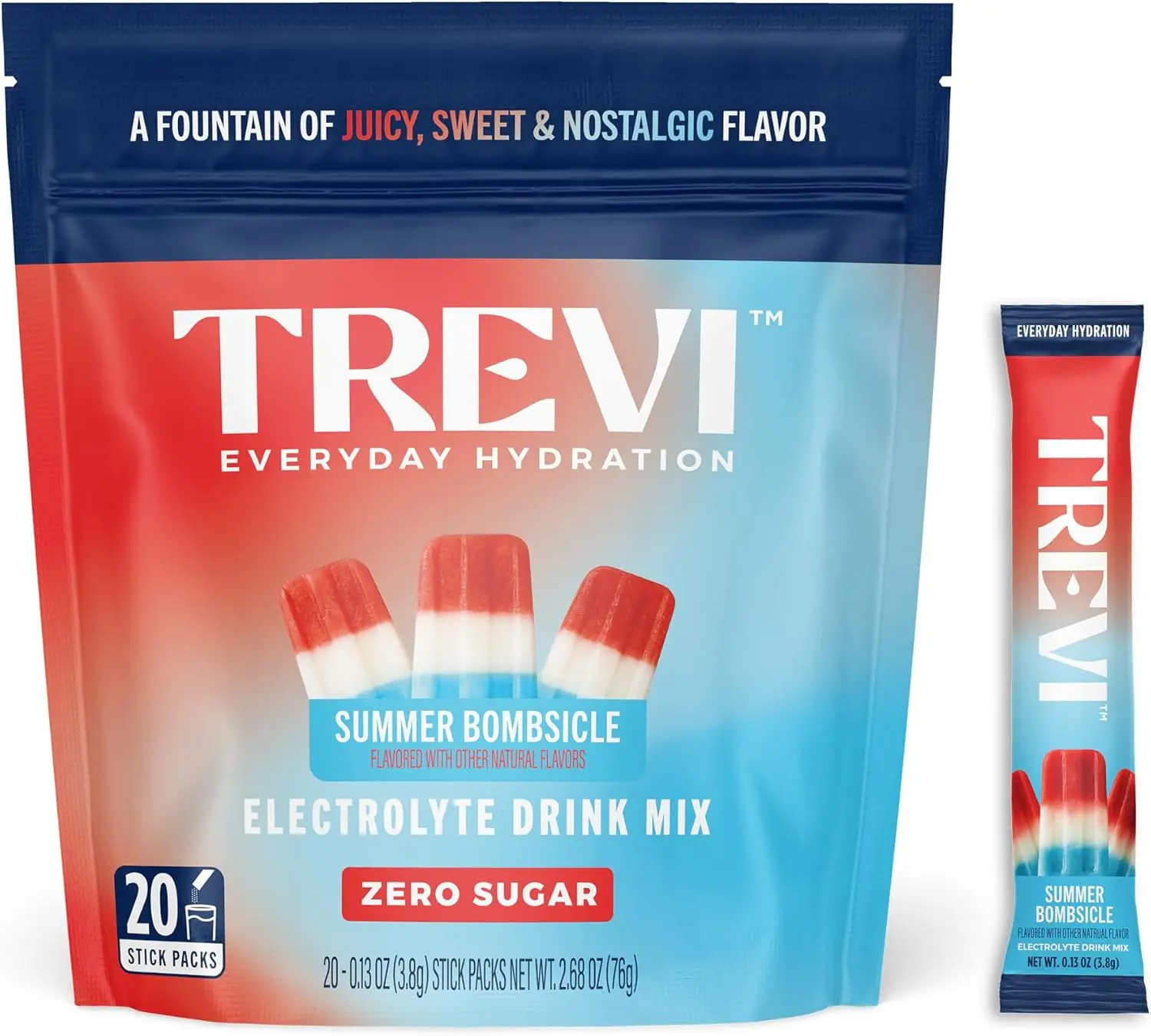 TREVI Electrolytes Powder Packets, Sugar Free Hydration, Summer Bombsicle 20 Pack