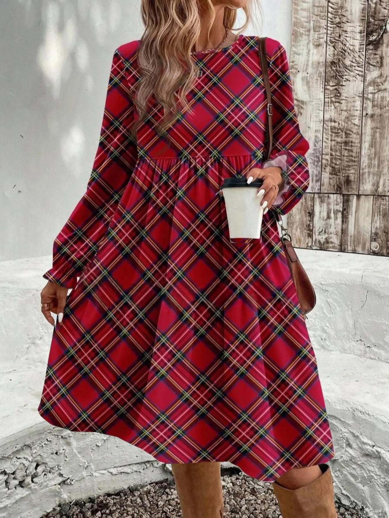Women's Plus Size Christmas Plaid Dress, Casual Minimalist Style, Loose Fit Round Neck, Long Sleeve, Fall/winter Fashion, Casual Chic Dress - TikTok Shop Women's Plus Size Christmas Plaid Dress, Casual Minimalist Style, Loose Fit Round Neck, Long Sleeve, Fall/winter Fashion, Casual Chic Dress - TikTok Shop