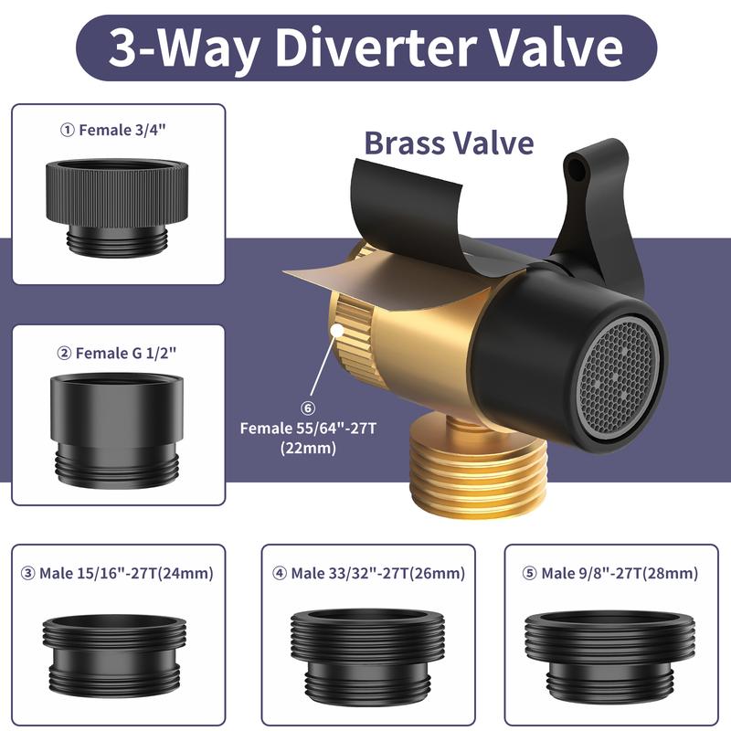 Sink Hose Attachment for Faucet with 5 Adapters, Tub Faucet Sprayer Attachment, 3 Spray Modes Shower Head with ON/OFF Button, Filtered Shower Sprayer Attachment for Tub Faucet