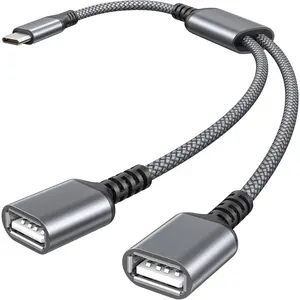 USB C Male to Dual USB Female Cable Splitter 1FT, Thunderbolt 5 4 3 to Double Type A 2.0 OTG Adapter Cord Converter Multiple Hub For iPhone 17,Air 16,16e,15,MacBook Pro,iPad Mini,Samsung S25