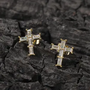 GAB ICE 5A+ZC Stud T Square Cross Earrings For Man&Woman,unsiex Fashion Earrings,Gift Hypoallergenic Cubic Zirconia Hypoallergenic