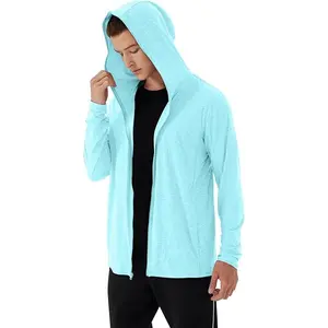 Mens UPF 50+ UV Full Zip Sun Protection Hoodie Jacket With Thumb holes Cooling Lightweight Fishing Hiking Cooling Shirts men   TH12241