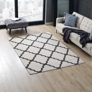 Modway Marja Moroccan Trellis 5x8 Area Rug in Ivory and Charcoal