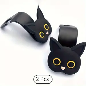 Cute Cartoon Cat Car Headrest Hooks, Durable Plastic Interior Accessories, Design, Ergonomic Bag Hook, Umbrella Holder, Car Seat Decorative