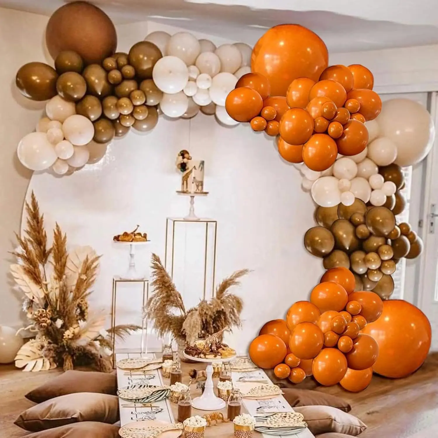 142PCS Burnt Orange Balloon Arch Kit for Boho Fall Baby Shower & Birthday Party Decor