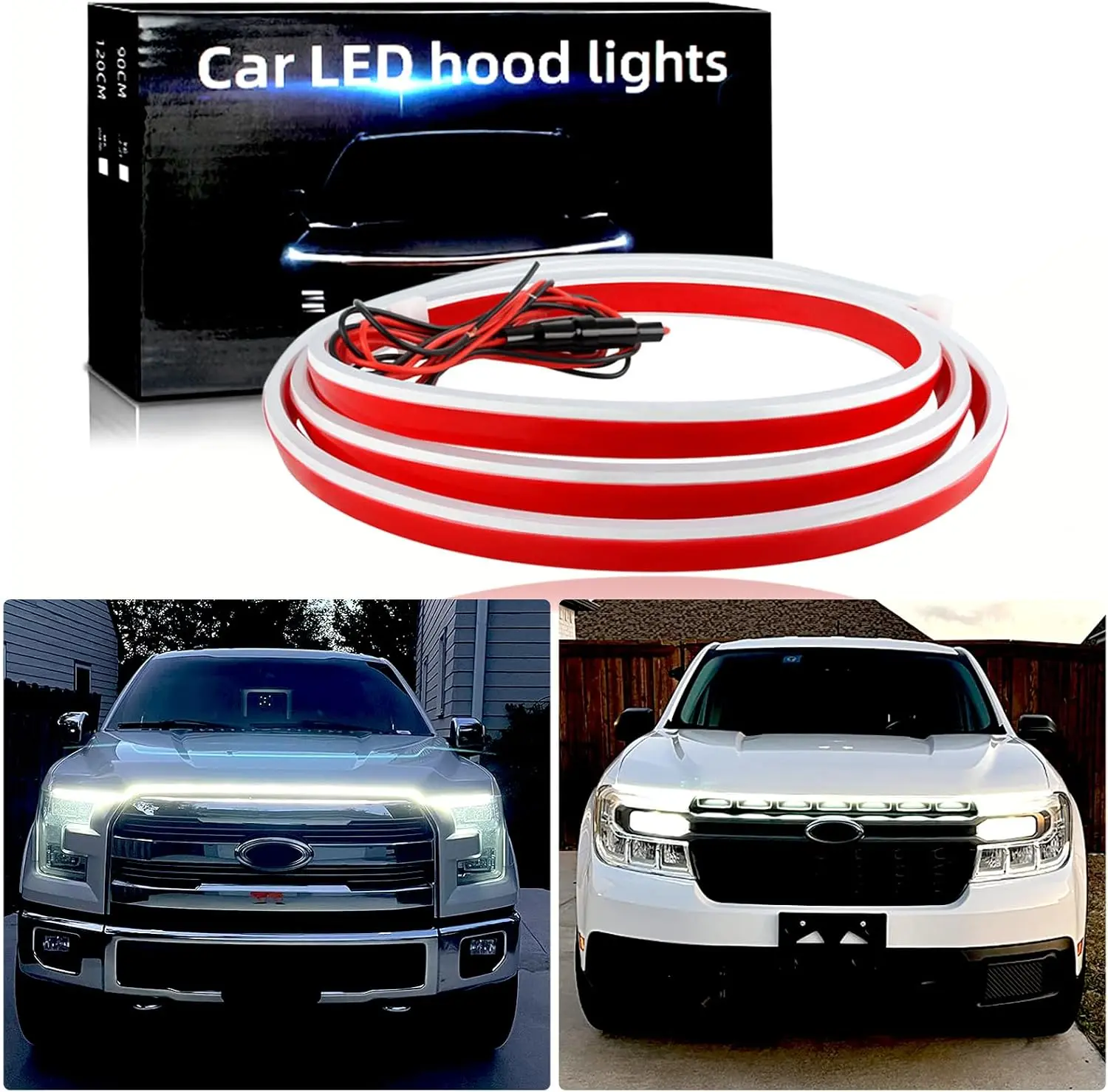 71" 94" Car Hood Light Exterior LED Strip Lights White DRL Compatible with GMC Sierra 1500 2500 Chevy Silverado 1500 2500 Dodge Ram 1500 2500 Led For Car Carlights