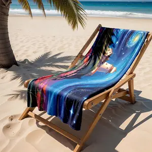 1 piece Lighthouse and flower sea scenery under the starry sky themed beach towel - Quick-dry Absorbent Beach Towel, 100% Polyester, suitable for Beach, Camping, Birthday, Machine Washable, Modern Pattern Style, Perfect Vacation Essential