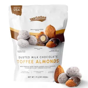 Snackathon Dusted Toffee Milk Chocolate Covered Almonds, Resealable Bag, Whole Roasted Almonds Coated in Toffee and Creamy Milk Chocolate, Crunchy & Sweet Nut Snack, Made in USA