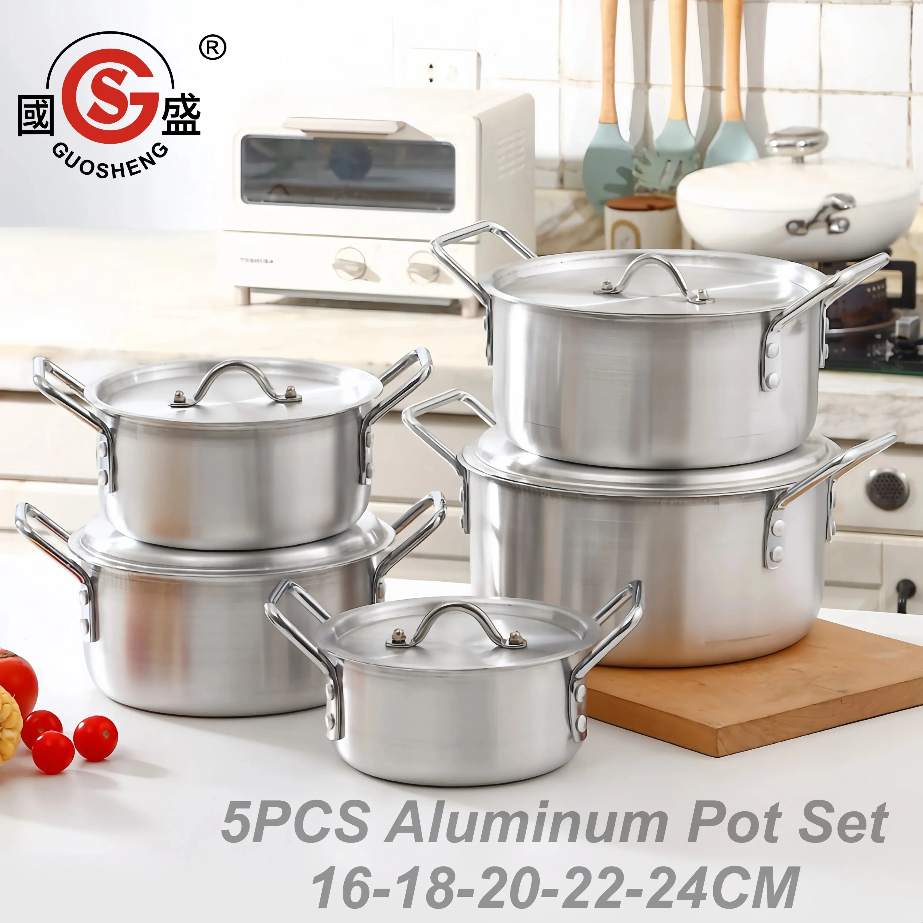 Factory Wholesale Classic 5pcs  Aluminum Alloy Panelas Cookware Set 16cm 18cm 20cm 22cm 24cm Kitchen Cooking Pot Casserole