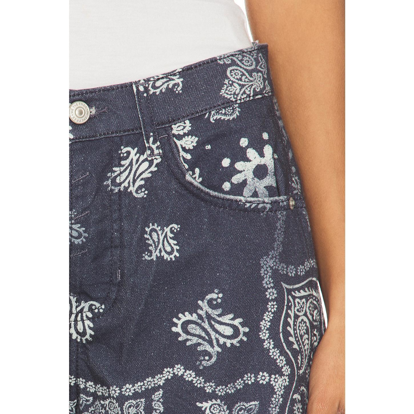 Free People x We The Free Good Luck Printed Mid Rise Barrel In Brown