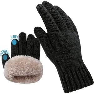 Wool Winter Gloves for Men Women Fleece lined Touchscreen Warm Thermal Snow Cable Knit Gloves for Cold Weather Gift