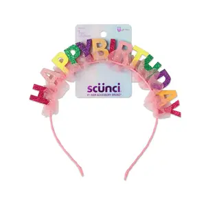 Scunci by Conair Birthday Headband- Birthday Girl Head Band- Birthday Gifts for Women or Girls - Bright Colors W/ Tulle - 1 Count CONAIR