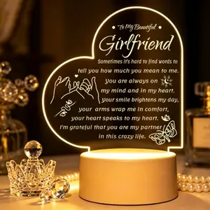 Romantic Night Light for Girlfriend, Heart Shaped Acrylic LED Lamp, I Love You Gift for Birthday Anniversary Valentine, Sweet Desk Decor for Bedroom