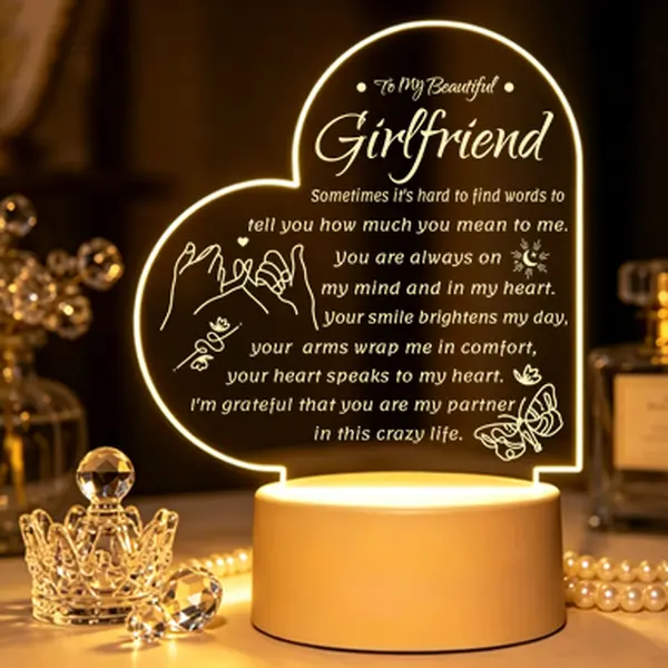 Heart-Shaped Acrylic LED Night Light - Decorative LED Light-Up Room Decor, Gifts for Girlfriend for Birthday Anniversary Valentine, Bedroom Desk Decor