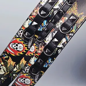 Ed Hardy Men's Belt Size 38, w: 1.5 x 45" long. Black and Multicolor, Studded metals