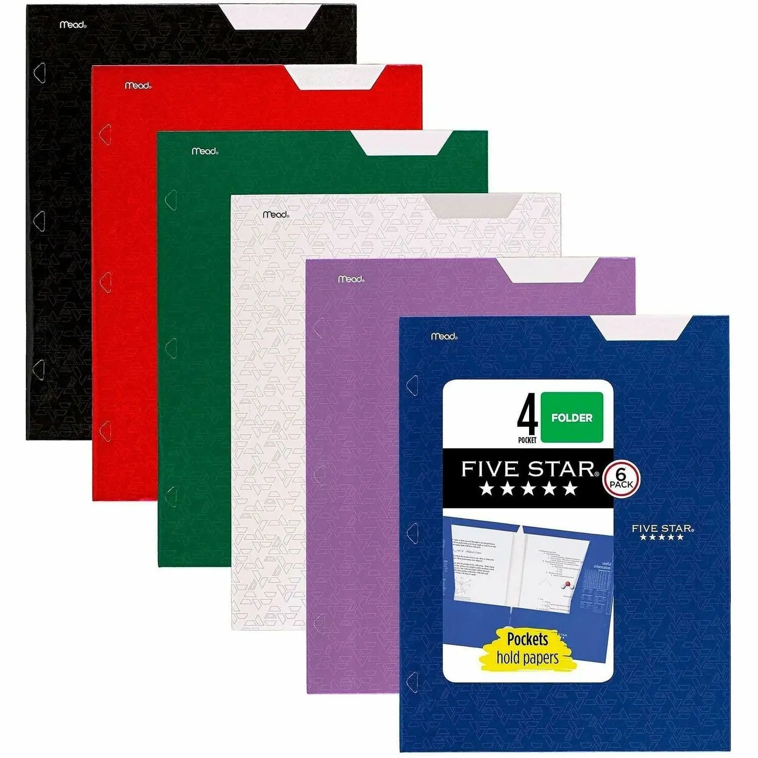 ACCO Mead Pocket Folder, Assorted, 6 / Pack, MEA38058