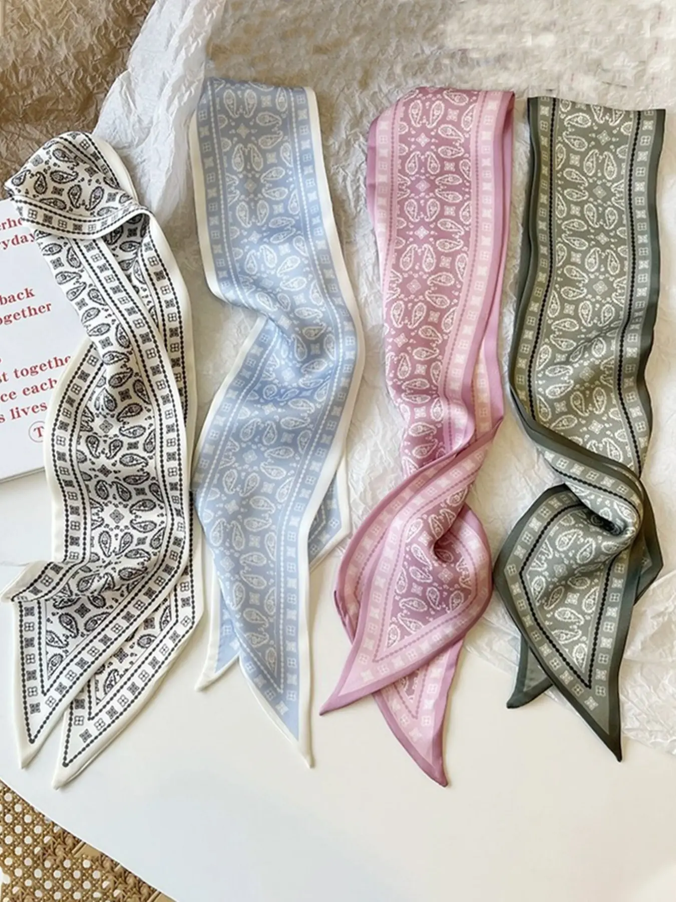 Set of 4 Elegant Long Scarves, Fashion Hair Scarves, Floral & Striped Patterns, Versatile Hair Accessories, Scarf Head Wrap, Perfect Gift Idea, All-Season Wear
