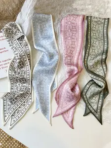 Set of 4 Elegant Long Scarves, Floral & Striped Patterns, Versatile Hair Accessories, Scarf Head Wrap, Perfect Gift Idea, All-Season Wear