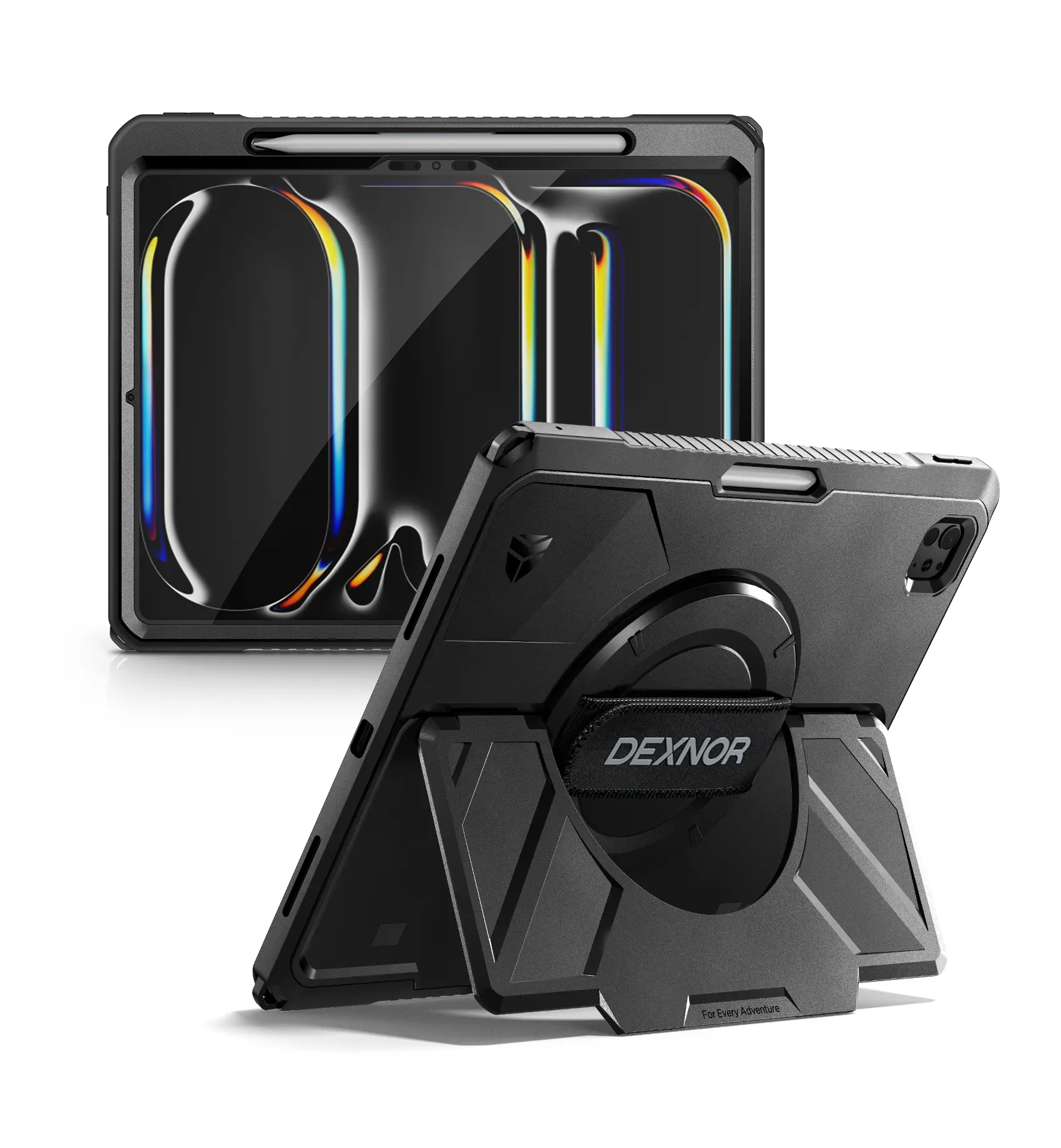 Dexnor for iPad Pro 13 inch Case M5 2025/M4 2024, Rugged Protective Case with 360° Rotating Hand Strap & Large Steady Stand & Screen Protector & Pencil Holder Shockproof Full-Body Bumper Cover