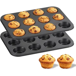 Pack Muffin Pans for Baking, Large Muffin Pan 12 Cup, Steel with Nonstick Coating, Easy to Clean, Durable Bakeware for Even Baking, Perfect for Muffins and Cupcake, Black