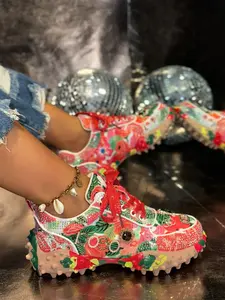 Women's Fashion Sports Shoes, Sneaker, Durian Sole Water Diamond Design, Elegant Casual Shoes, Perfect for Various Daily Scenarios