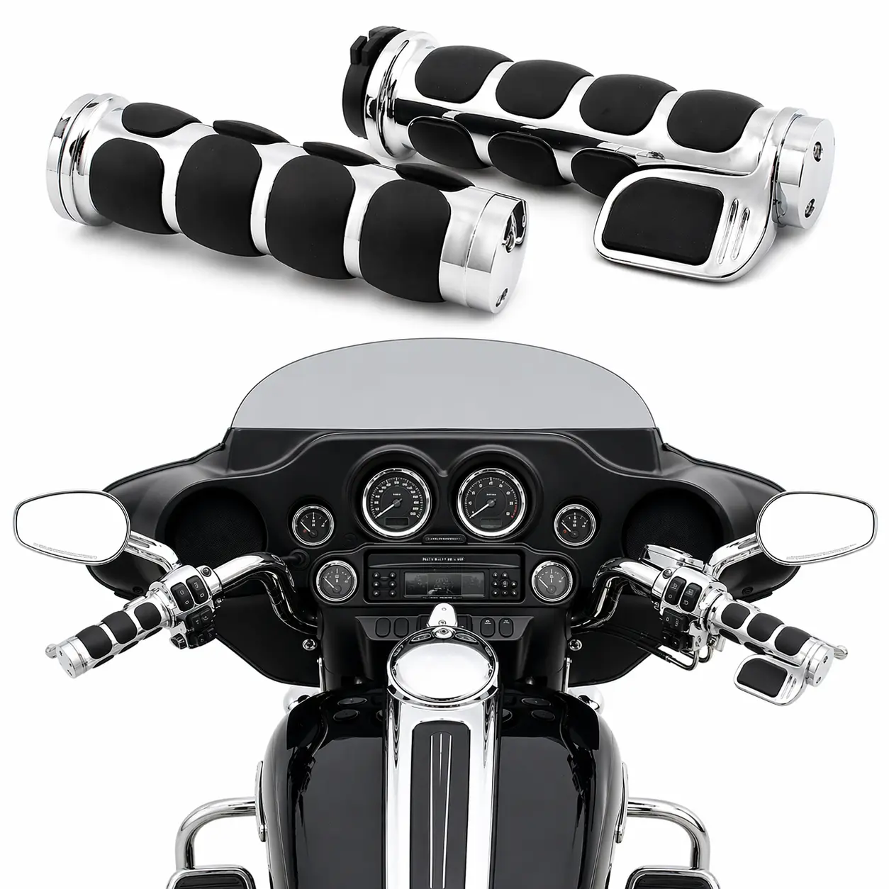 Black 1" Motorcycle Handlebar Grip Pair for Compatible Harley-Davidson Sportster Dyna Softail Touring Road King, Aluminum and Rubber Left Right Hand Grips for Cable-Operated Throttle 1-Inch Bars, Custom Cruiser Chopper Aftermarket Replacement Set, Brand N