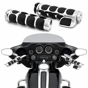1" Black Motorcycle Handlebar Hand Grips Aluminum & Rubber for Cruiser Models with 1" Handlebars