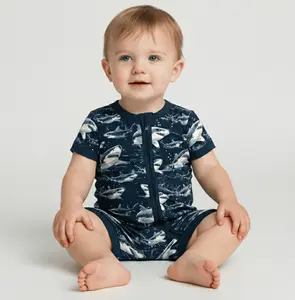 Charlie Play Shark Frenzy - Bamboo Lyocell Shorty Romper