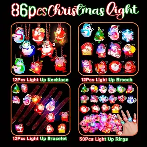 86 pieces (Halloween & Christmas) children's party favors: glow-in-the-dark rings, bracelets, brooches, and necklace sets—bulk-packed Halloween gift bag fillers, Halloween & Christmas gift sets