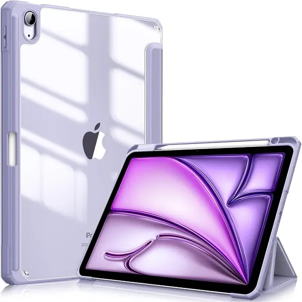 Fintie Hybrid Slim Case for iPad Air 11 (M4/M3/M2)/ iPad Air 5th/4th Gen 10.9", Crystal Clear Back, Built-in Pencil Holder, iPad Air Protective Cover