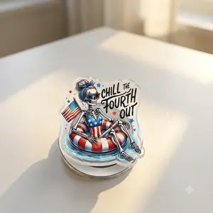 Chill The Fourth Out Skeleton Phone Grip Patriotic 4th Of July American Flag Red White Blue Funny Independence Day Aesthetic Phone Stand Accessory