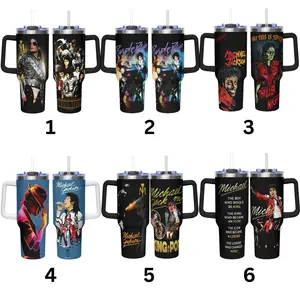 Michael Jackson 40oz Tumbler with Handle – King of Pop MJ Fan Cup Insulated Travel Mug Gift, 40oz Handle Tumbler - Music Icon Tribute 40oz Handle Tumbler – Inspired Stainless Steel Travel Cup, Fan Gift