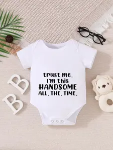 Newborn Summer Short Sleeve Triangle Onesie, Unisex Baby Romper with Cute Letter Print, Fitted Design for Boys and Girls, Baby Clothing