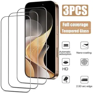 iPhone 15 Series Tempered Glass Screen Protector, 3-Pack, 2.5D Curved Edge, Full Coverage, Anti-Scratch, Anti-Fingerprint, HD Clarity