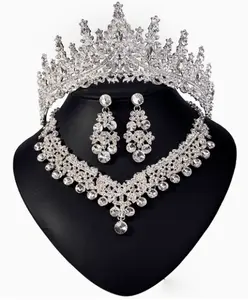 Bridal Tiara Jewelry Set - Crystal Crown, Necklace & Earrings