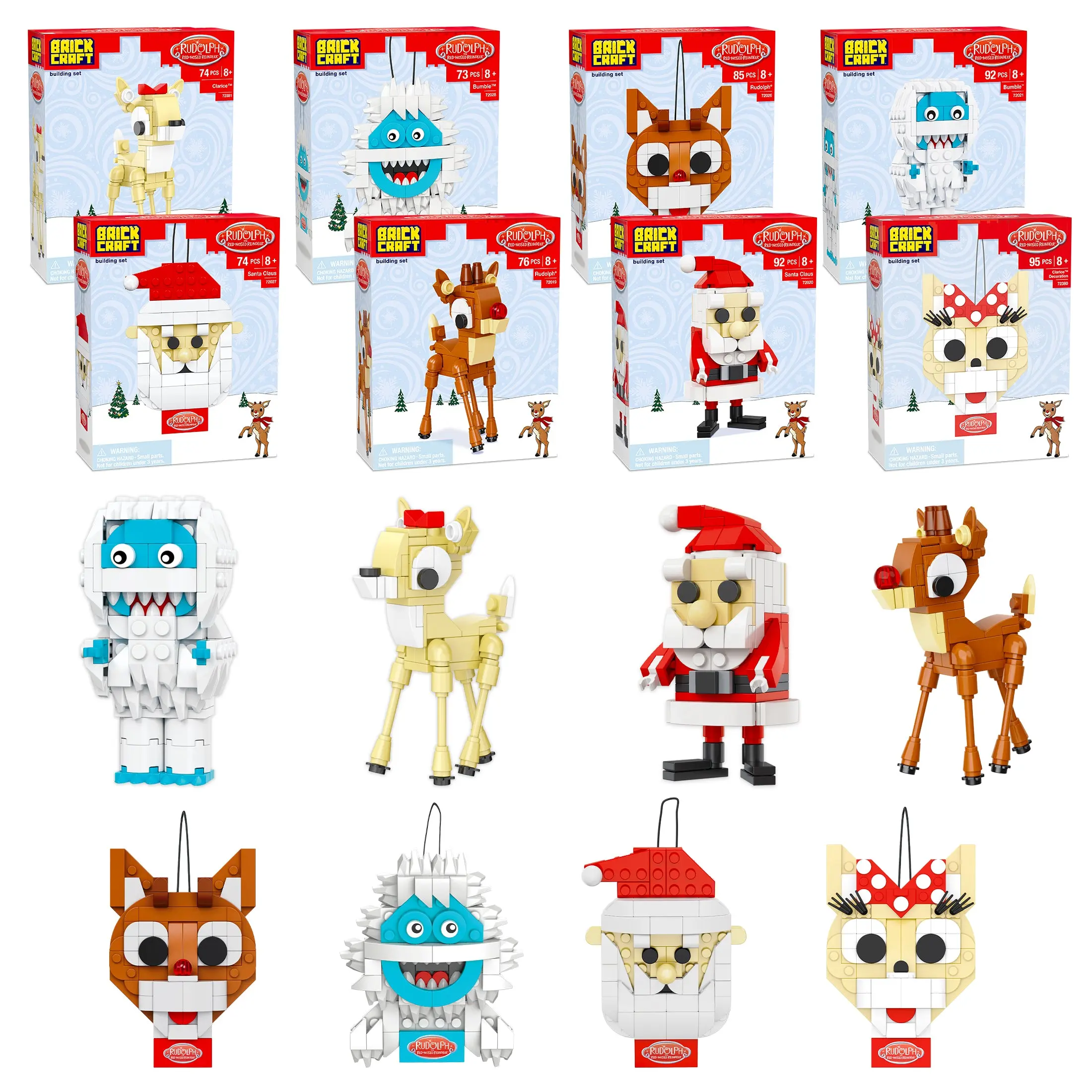 Brickcraft Rudolph the Red-Nosed Reindeer Ultimate Bundle, 661-Piece Building Set with 8 Figures & Hanging Holiday Decorations, Ages 8+